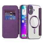 For iPhone 17 Shield Magsafe RFID Anti-theft Rhombus Leather Phone Case(Purple)