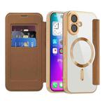 For iPhone 17 Shield Magsafe RFID Anti-theft Rhombus Leather Phone Case(Brown)