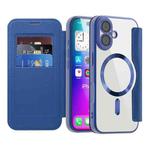 For iPhone 17 Shield Magsafe RFID Anti-theft Rhombus Leather Phone Case(Dark Blue)
