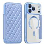For iPhone 17 Pro Max Shield Magsafe RFID Anti-theft Rhombus Leather Phone Case(Blue)