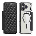 For iPhone 17 Pro Max Shield Magsafe RFID Anti-theft Rhombus Leather Phone Case(Black)