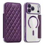 For iPhone 17 Pro Max Shield Magsafe RFID Anti-theft Rhombus Leather Phone Case(Purple)