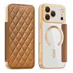 For iPhone 17 Pro Max Shield Magsafe RFID Anti-theft Rhombus Leather Phone Case(Brown)