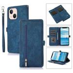 For iPhone 15 Zipper Card Slot Buckle Wallet Leather Phone Case(Blue)