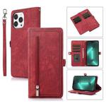 For iPhone 15 Pro Zipper Card Slot Buckle Wallet Leather Phone Case(Red)