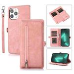 For iPhone 15 Pro Zipper Card Slot Buckle Wallet Leather Phone Case(Pink)