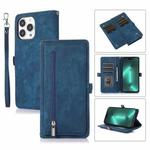 For iPhone 15 Pro Zipper Card Slot Buckle Wallet Leather Phone Case(Blue)