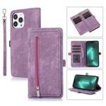 For iPhone 15 Pro Zipper Card Slot Buckle Wallet Leather Phone Case(Purple)
