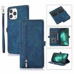 For iPhone 15 Pro Max Zipper Card Slot Buckle Wallet Leather Phone Case(Blue)