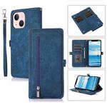 For iPhone 15 Plus Zipper Card Slot Buckle Wallet Leather Phone Case(Blue)