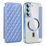 For Samsung Galaxy S23 5G Shield Magsafe RFID Anti-theft Rhombus Leather Phone Case(Blue)