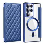 For Samsung Galaxy S23 Ultra 5G Shield Magsafe RFID Anti-theft Rhombus Leather Phone Case(Dark Blue)