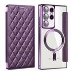 For Samsung Galaxy S23 Ultra 5G Shield Magsafe RFID Anti-theft Rhombus Leather Phone Case(Purple)