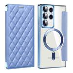 For Samsung Galaxy S23 Ultra 5G Shield Magsafe RFID Anti-theft Rhombus Leather Phone Case(Blue)