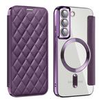 For Samsung Galaxy S22 5G Shield Magsafe RFID Anti-theft Rhombus Leather Phone Case(Purple)