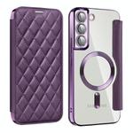 For Samsung Galaxy S22+ 5G Shield Magsafe RFID Anti-theft Rhombus Leather Phone Case(Purple)