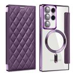 For Samsung Galaxy S22 Ultra 5G Shield Magsafe RFID Anti-theft Rhombus Leather Phone Case(Purple)