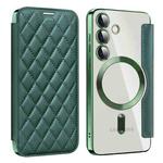 For Samsung Galaxy S24 5G Shield Magsafe RFID Anti-theft Rhombus Leather Phone Case(Green)