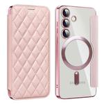 For Samsung Galaxy S24 5G Shield Magsafe RFID Anti-theft Rhombus Leather Phone Case(Pink)