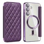 For Samsung Galaxy S24+ 5G Shield Magsafe RFID Anti-theft Rhombus Leather Phone Case(Purple)