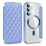 For Samsung Galaxy S23 FE 5G Shield Magsafe RFID Anti-theft Rhombus Leather Phone Case(Blue)