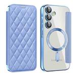 For Samsung Galaxy A55 5G Shield Magsafe RFID Anti-theft Rhombus Leather Phone Case(Blue)