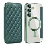 For Samsung Galaxy A55 5G Shield Magsafe RFID Anti-theft Rhombus Leather Phone Case(Green)