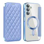 For Samsung Galaxy A15 Shield Magsafe RFID Anti-theft Rhombus Leather Phone Case(Blue)