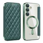 For Samsung Galaxy S24 FE 5G Shield MagSafe RFID Anti-theft Rhombus Leather Phone Case(Green)