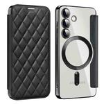 For Samsung Galaxy S25 5G Shield MagSafe RFID Anti-theft Rhombus Leather Phone Case(Black)
