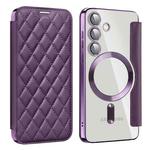 For Samsung Galaxy S25 5G Shield MagSafe RFID Anti-theft Rhombus Leather Phone Case(Purple)
