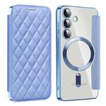 For Samsung Galaxy S25 5G Shield MagSafe RFID Anti-theft Rhombus Leather Phone Case(Blue)
