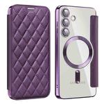 For Samsung Galaxy S25+ 5G Shield MagSafe RFID Anti-theft Rhombus Leather Phone Case(Purple)