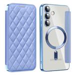 For Samsung Galaxy S25+ 5G Shield MagSafe RFID Anti-theft Rhombus Leather Phone Case(Blue)