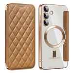 For Samsung Galaxy S25+ 5G Shield MagSafe RFID Anti-theft Rhombus Leather Phone Case(Brown)