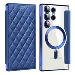 For Samsung Galaxy S25 Ultra 5G Shield MagSafe RFID Anti-theft Rhombus Leather Phone Case(Dark Blue)