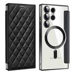 For Samsung Galaxy S25 Ultra 5G Shield MagSafe RFID Anti-theft Rhombus Leather Phone Case(Black)