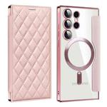 For Samsung Galaxy S25 Ultra 5G Shield MagSafe RFID Anti-theft Rhombus Leather Phone Case(Pink)