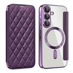 For Samsung Galaxy A56 5G Shield MagSafe RFID Anti-theft Rhombus Leather Phone Case(Purple)