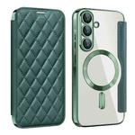 For Samsung Galaxy A56 5G Shield MagSafe RFID Anti-theft Rhombus Leather Phone Case(Green)