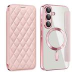 For Samsung Galaxy A56 5G Shield MagSafe RFID Anti-theft Rhombus Leather Phone Case(Pink)