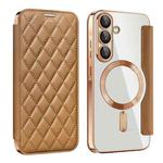For Samsung Galaxy A56 5G Shield MagSafe RFID Anti-theft Rhombus Leather Phone Case(Brown)