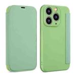 For iPhone 11 Pro Max Imitate Liquid Skin Feel Leather Phone Case with Card Slots(Tea Green)