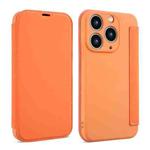 For iPhone 11 Pro Max Imitate Liquid Skin Feel Leather Phone Case with Card Slots(Orange)