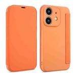 For iPhone 12 mini Imitate Liquid Skin Feel Leather Phone Case with Card Slots(Orange)