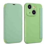 For iPhone 13 Imitate Liquid Skin Feel Leather Phone Case with Card Slots(Tea Green)
