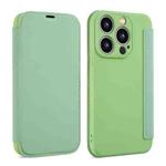 For iPhone 13 Pro Max Imitate Liquid Skin Feel Leather Phone Case with Card Slots(Tea Green)