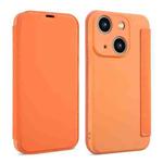For iPhone 15 Plus Imitate Liquid Skin Feel Leather Phone Case with Card Slots(Orange)