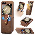 For Samsung Galaxy Z Flip5 5G Integrated Magnetic Card Wallet Diamond-encrusted Ring Phone Case(Brown)