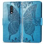 Butterfly Love Flowers Embossing Horizontal Flip Leather Case For One Plus 7  with Holder & Card Slots & Wallet & Lanyard(Blue)